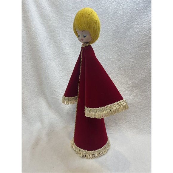 Vintage 15" Cone Christmas Angel Red Felt Gold Cord Handmade 60s-70s Holiday - Picture 3 of 7